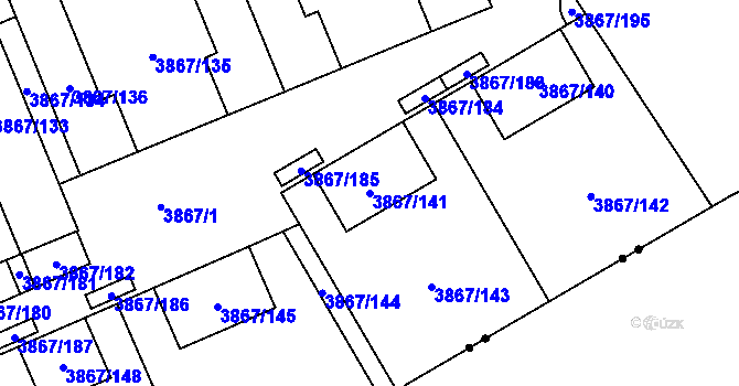 Parcela st. 3867/141 v KÚ Modřany, Katastrální mapa