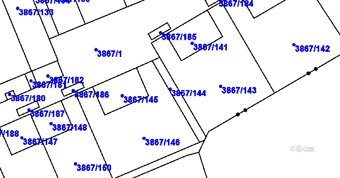 Parcela st. 3867/144 v KÚ Modřany, Katastrální mapa