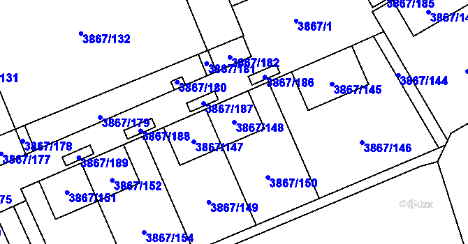 Parcela st. 3867/148 v KÚ Modřany, Katastrální mapa