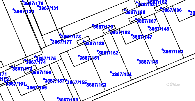 Parcela st. 3867/152 v KÚ Modřany, Katastrální mapa