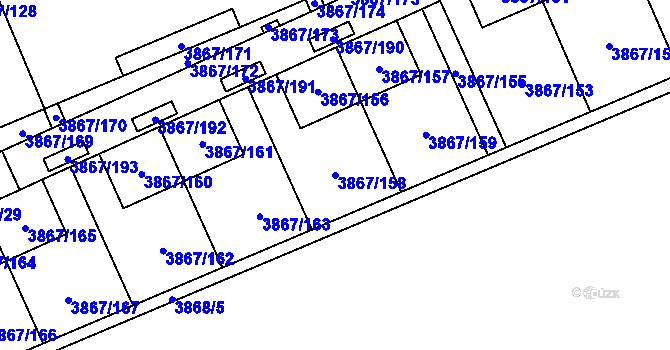 Parcela st. 3867/158 v KÚ Modřany, Katastrální mapa