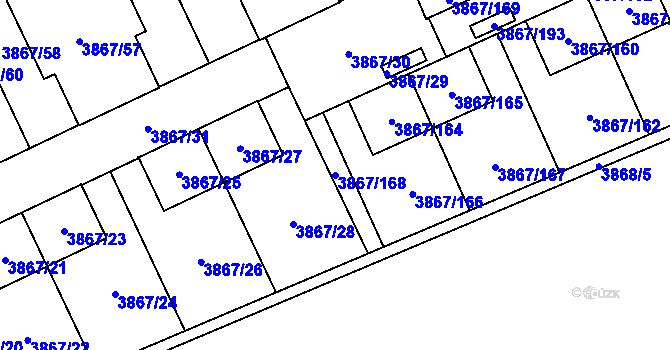 Parcela st. 3867/168 v KÚ Modřany, Katastrální mapa