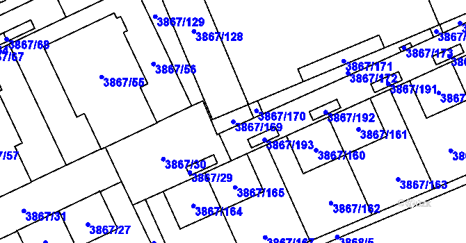 Parcela st. 3867/169 v KÚ Modřany, Katastrální mapa