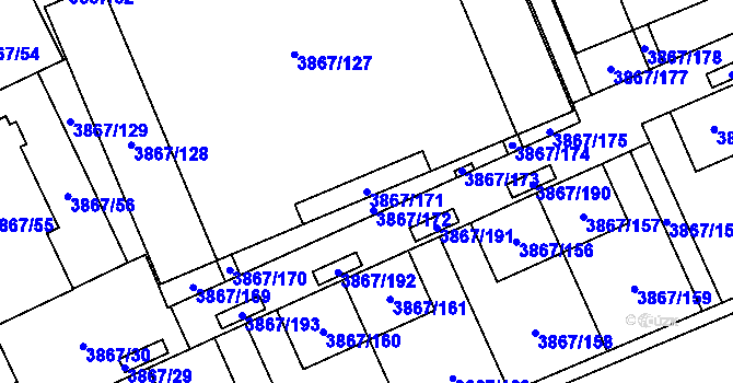 Parcela st. 3867/171 v KÚ Modřany, Katastrální mapa