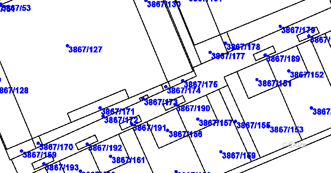 Parcela st. 3867/174 v KÚ Modřany, Katastrální mapa
