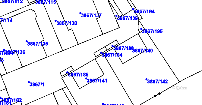 Parcela st. 3867/184 v KÚ Modřany, Katastrální mapa