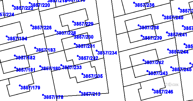 Parcela st. 3857/234 v KÚ Modřany, Katastrální mapa