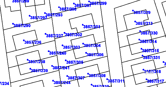 Parcela st. 3857/304 v KÚ Modřany, Katastrální mapa