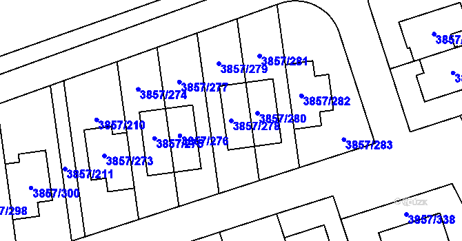 Parcela st. 3857/278 v KÚ Modřany, Katastrální mapa