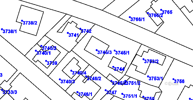 Parcela st. 3745/3 v KÚ Modřany, Katastrální mapa