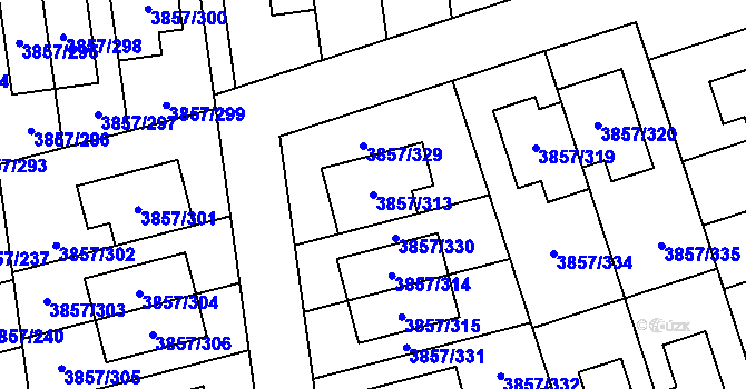 Parcela st. 3857/313 v KÚ Modřany, Katastrální mapa
