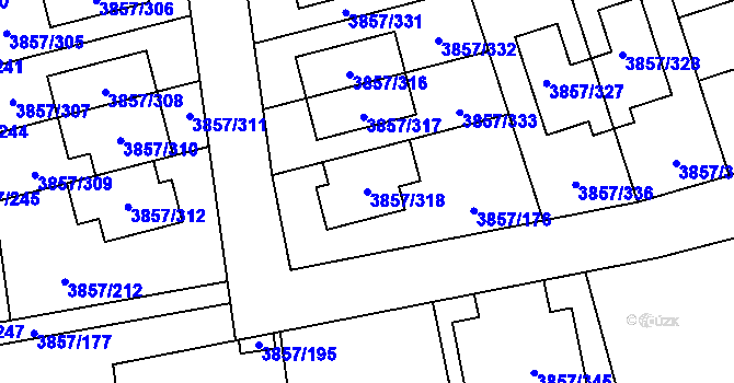 Parcela st. 3857/318 v KÚ Modřany, Katastrální mapa