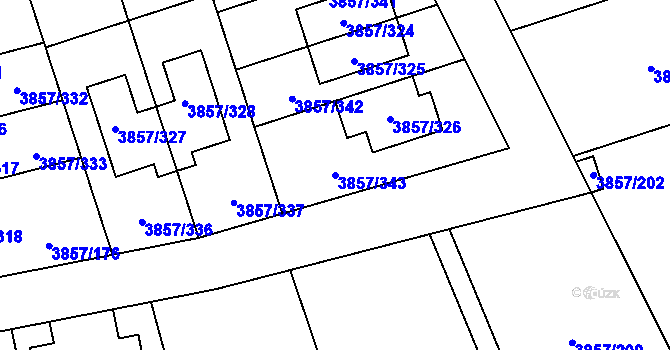 Parcela st. 3857/343 v KÚ Modřany, Katastrální mapa