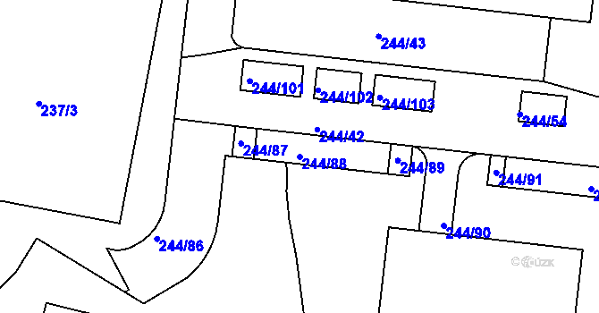 Parcela st. 244/88 v KÚ Modřany, Katastrální mapa