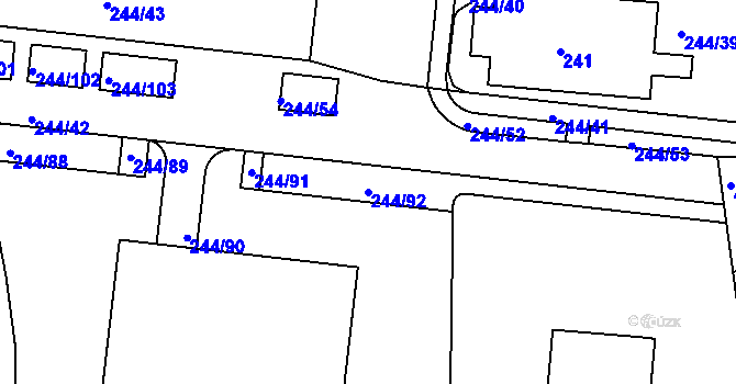 Parcela st. 244/92 v KÚ Modřany, Katastrální mapa