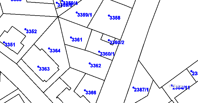 Parcela st. 3360/1 v KÚ Modřany, Katastrální mapa