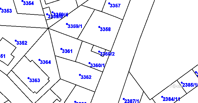 Parcela st. 3360/2 v KÚ Modřany, Katastrální mapa