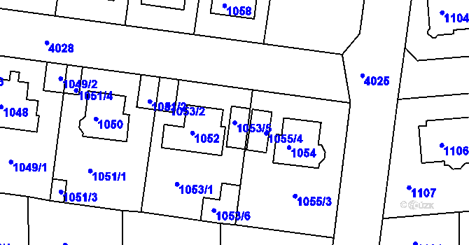Parcela st. 1053/5 v KÚ Modřany, Katastrální mapa