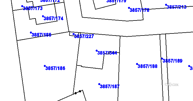 Parcela st. 3857/344 v KÚ Modřany, Katastrální mapa