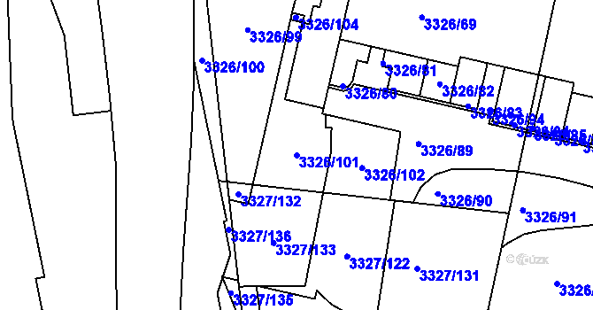 Parcela st. 3326/101 v KÚ Modřany, Katastrální mapa
