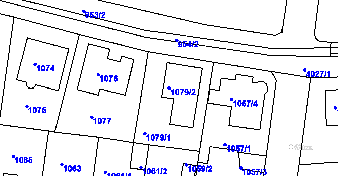 Parcela st. 1079/2 v KÚ Modřany, Katastrální mapa