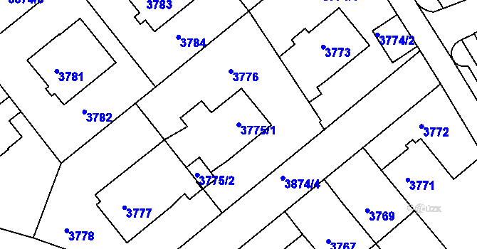 Parcela st. 3775/1 v KÚ Modřany, Katastrální mapa