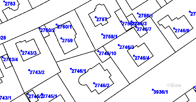 Parcela st. 2746/10 v KÚ Modřany, Katastrální mapa
