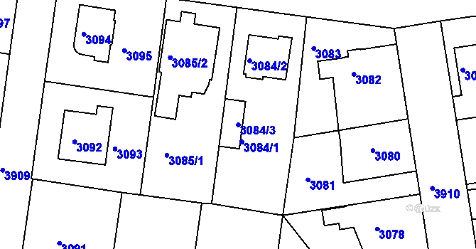 Parcela st. 3084/3 v KÚ Modřany, Katastrální mapa