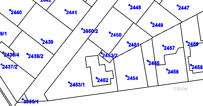 Parcela st. 2453/2 v KÚ Modřany, Katastrální mapa