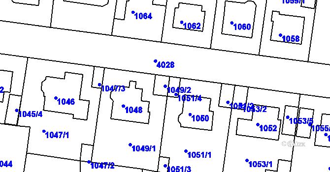 Parcela st. 1049/2 v KÚ Modřany, Katastrální mapa