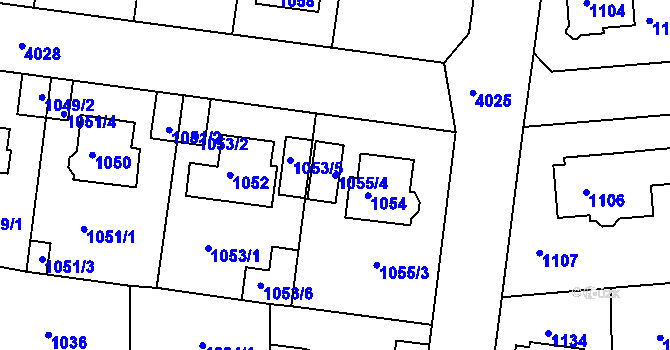 Parcela st. 1055/4 v KÚ Modřany, Katastrální mapa