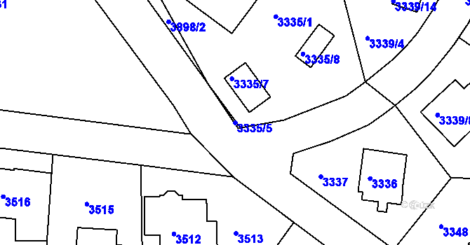 Parcela st. 3335/5 v KÚ Modřany, Katastrální mapa