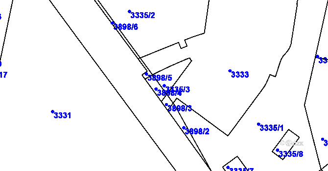 Parcela st. 3335/3 v KÚ Modřany, Katastrální mapa