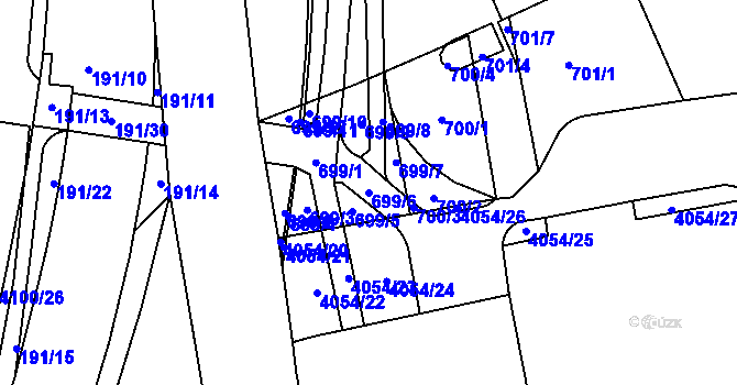 Parcela st. 699/6 v KÚ Modřany, Katastrální mapa