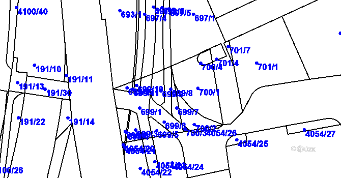 Parcela st. 699/8 v KÚ Modřany, Katastrální mapa