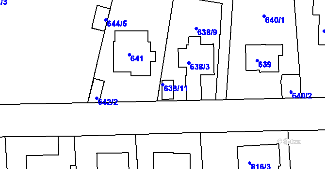 Parcela st. 638/11 v KÚ Modřany, Katastrální mapa