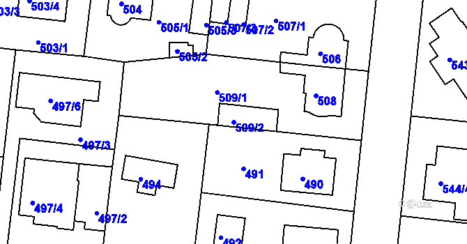 Parcela st. 509/2 v KÚ Modřany, Katastrální mapa