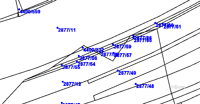 Parcela st. 2877/58 v KÚ Modřany, Katastrální mapa