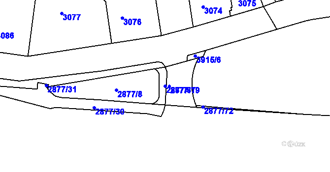 Parcela st. 2877/87 v KÚ Modřany, Katastrální mapa
