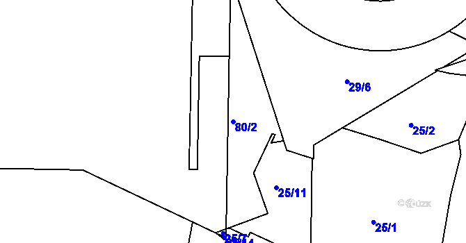 Parcela st. 80/2 v KÚ Radlice, Katastrální mapa