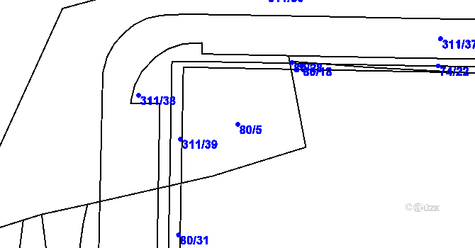 Parcela st. 80/5 v KÚ Radlice, Katastrální mapa