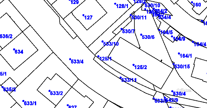 Parcela st. 125/1 v KÚ Radlice, Katastrální mapa