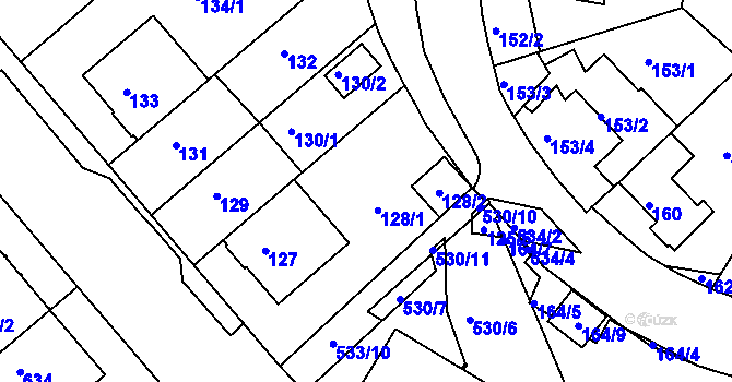 Parcela st. 128 v KÚ Radlice, Katastrální mapa
