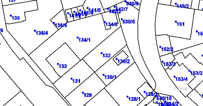Parcela st. 132 v KÚ Radlice, Katastrální mapa