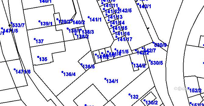 Parcela st. 141/3 v KÚ Radlice, Katastrální mapa