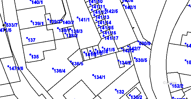 Parcela st. 141/4 v KÚ Radlice, Katastrální mapa