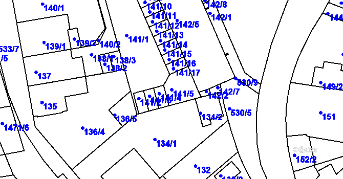 Parcela st. 141/5 v KÚ Radlice, Katastrální mapa