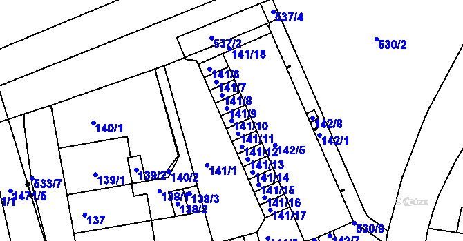 Parcela st. 141/10 v KÚ Radlice, Katastrální mapa