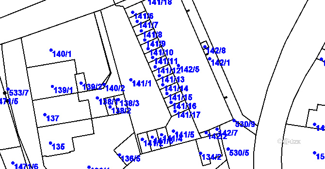 Parcela st. 141/14 v KÚ Radlice, Katastrální mapa