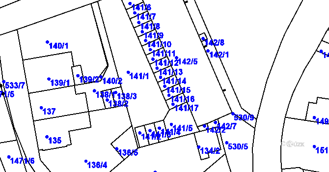 Parcela st. 141/15 v KÚ Radlice, Katastrální mapa
